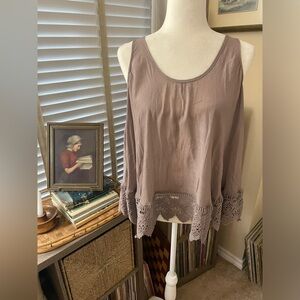 MUR MUR Taupe Size Small Swing Tank With Crochet Lace Trim